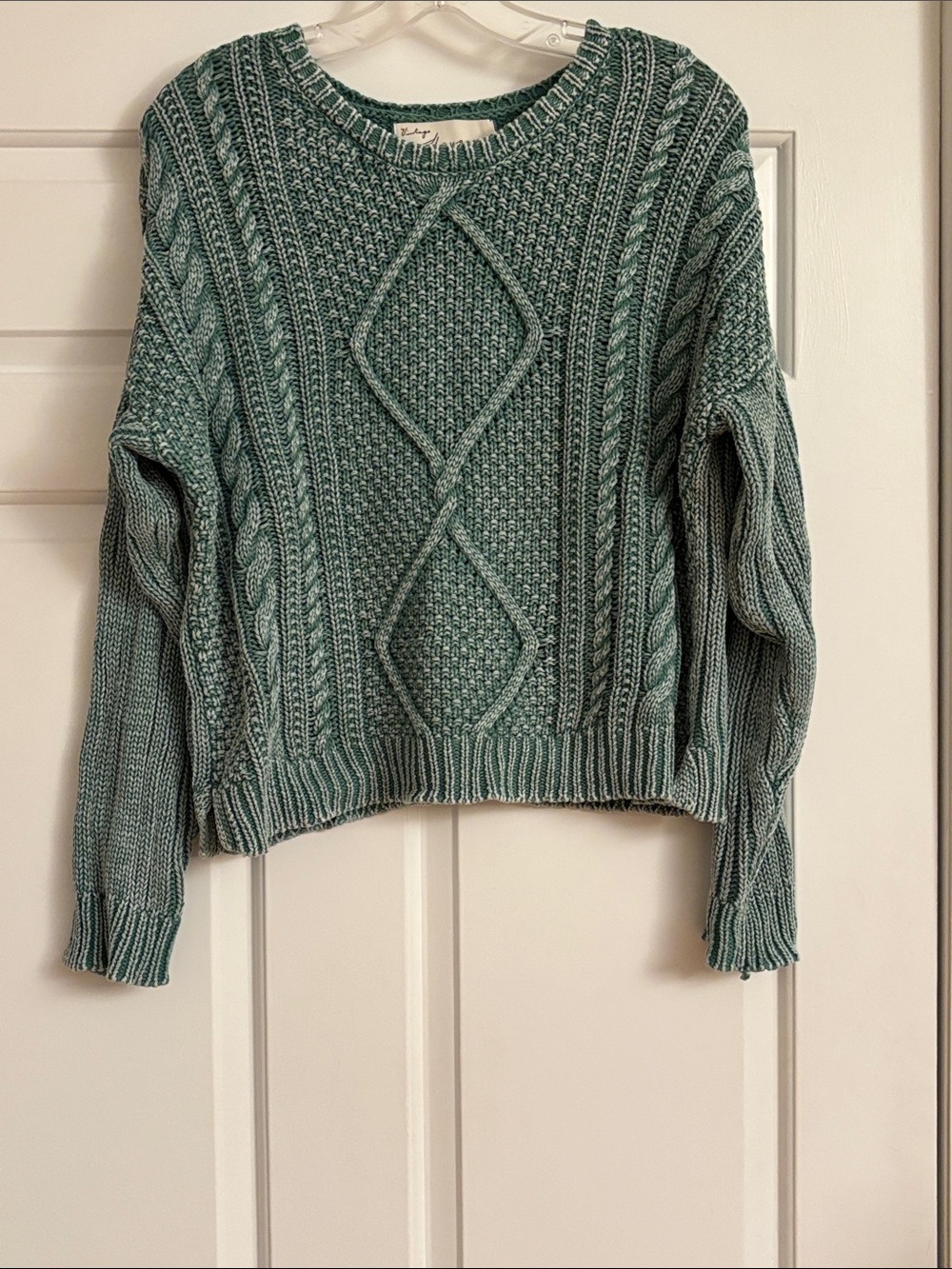 Vintage Havana Sage Green Cable Knit Crew Sweater